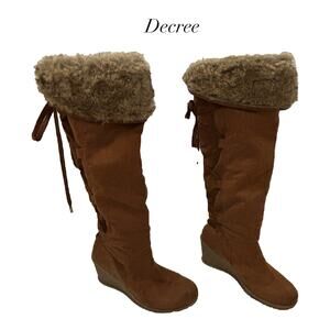 Decree DC Boulder Brown Lace Up Faux Fur Lined Knee-High Wedge Snow Boots Size 9